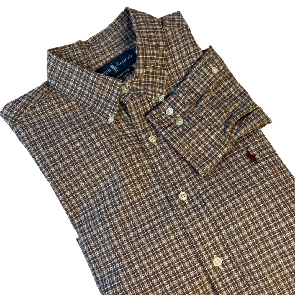 Ralph Lauren Men's Classic Fit Shirt Size Lg Brown Plaid Button-Down Long-Sleeve